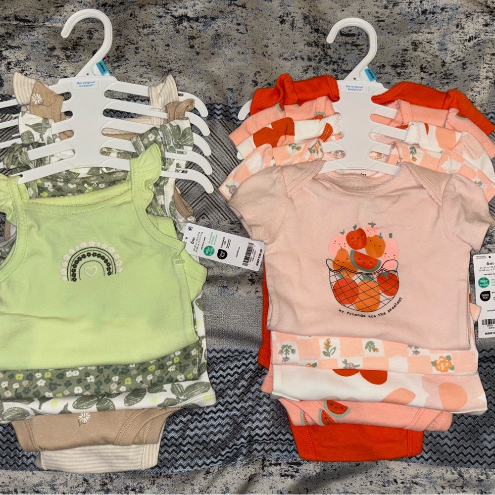 Carters 10 piece Baby Bodysuit Set in Green and Pink